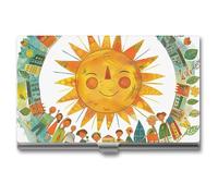 RLDOBOFE Mental Happy Smiling Sun Name Card Holder Slim Business Pocket Card Case Buckle Style Shut Portable Professional Purse Name Cards Organizer Gift for Men Women Workers
