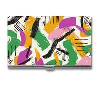 RLDOBOFE Mental Interesting Abstract Lines Name Card Holder Slim Business Pocket Card Case Buckle Style Shut Portable Professional Purse Name Cards Organizer Gift for Men Women Workers