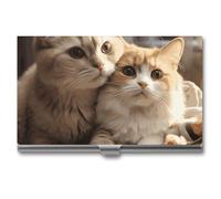RLDOBOFE Mental Lovers Cat Name Card Holder Slim Business Pocket Card Case Buckle Style Shut Portable Professional Purse Name Cards Organizer Gift for Men Women Workers
