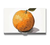 RLDOBOFE Mental Orange Hand Drawn Name Card Holder Slim Business Pocket Card Case Buckle Style Shut Portable Professional Purse Name Cards Organizer Gift for Men Women Workers