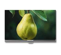 RLDOBOFE Mental Pears on The Tree Name Card Holder Slim Business Pocket Card Case Buckle Style Shut Portable Professional Purse Name Cards Organizer Gift for Men Women Workers