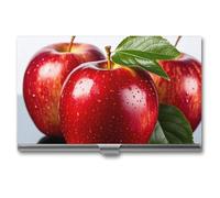 RLDOBOFE Mental Red Apple Fruit Name Card Holder Slim Business Pocket Card Case Buckle Style Shut Portable Professional Purse Name Cards Organizer Gift for Men Women Workers