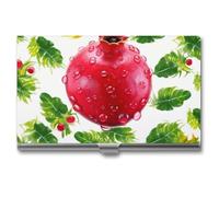 RLDOBOFE Mental Red Fruit Name Card Holder Slim Business Pocket Card Case Buckle Style Shut Portable Professional Purse Name Cards Organizer Gift for Men Women Workers