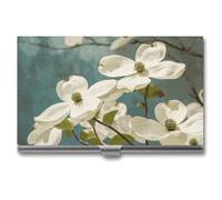 RLDOBOFE Mental Spring Dogwood Blossoms Name Card Holder Slim Business Pocket Card Case Buckle Style Shut Portable Professional Purse Name Cards Organizer Gift for Men Women Workers