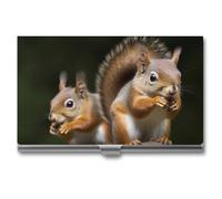 RLDOBOFE Mental Squirrel Animal Name Card Holder Slim Business Pocket Card Case Buckle Style Shut Portable Professional Purse Name Cards Organizer Gift for Men Women Workers