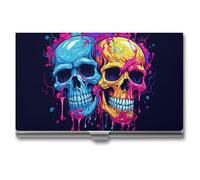 RLDOBOFE Mental Two Different Skulls Name Card Holder Slim Business Pocket Card Case Buckle Style Shut Portable Professional Purse Name Cards Organizer Gift for Men Women Workers