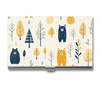 RLDOBOFE Mental Yellow Bear Pattern Name Card Holder Slim Business Pocket Card Case Buckle Style Shut Portable Professional Purse Name Cards Organizer Gift for Men Women Workers