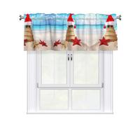 RLDOBOFE Merry Christmas Beach Curtain Valance for Windows,Kitchen Window Curtains Blackout Drapes Window Treatments Decorative Rod Pocket Short Curtain for Living Room Bedroom,54" W x 18" L