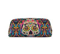 RLDOBOFE Mexican Skull Pencil Case Waterproof Leather Pencil Case with Zipper for Office