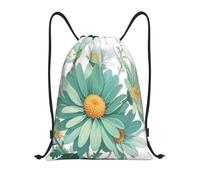 RLDOBOFE Mint Green Watercolor Daisy Drawstring Backpack Sports Gym Sackpack Waterproof Swim Bag Men Women Draw String Bag, Black, S