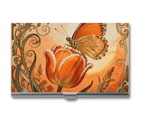 RLDOBOFE Monarch Tulip Blossom Business Name Card Holder Case Aluminum Business Name Card Carrier Mental Credit Case Wallet Professional Stainless Steel Pocket for Men & Women,Buckle Style