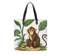 RLDOBOFE Monkey And Plant Tote Bag Shoulder Bags Grocery Shopping Bag