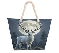 RLDOBOFE Moonlight Deer Tote Bag,Oxford Fabric Bag Large Market Bag,Equipped with Cotton Rope Straps Reusable Tote Bag for Beach Gym Shopping Travel