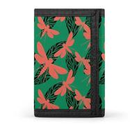 RLDOBOFE Moss Insect Wing Trifold Wallet Minimalist Mens Wallet with Key Hook 8 Card Slots Modern Stylish Polyester Security Wallets Fashion Slim Credit Card Holder Id Window