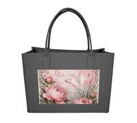 RLDOBOFE Moth Peony Cluster Felt Tote Bag Reusable Foldable Grocery Bag Versatile Large Capacity Commuter Handbag, Dark Gray, One Size