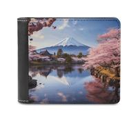 RLDOBOFE Mount Fuji Cherry Blossom Trees Wallet Passcase for Men, Extra Capacity Bifold Leather Wallets with ID Windows, Slim Stylish Wallet for Gift, Blocking Money Clip for Cards, Coin Pouch