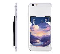 RLDOBOFE Mountains and Clouds Phone Wallet, Stick On Card Holder for Back of Phone Case - Leather Cell Phone Card Wallet Sleeve Adhesive Phone Pocket - Compatible with Most Cell Phones