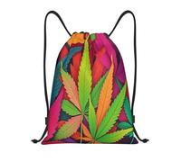 RLDOBOFE MultiColor Leaf Weed Art Drawstring Backpack Sports Gym Sackpack Waterproof Swim Bag Men Women Draw String Bag, Black, M