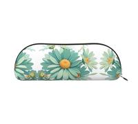 RLDOBOFE Multicolor Leaf Weed Art Pencil Pouch Leather,Small Pen Bags With Zipper For Pencils,Pens,Markers,Makeups,Change,Coins, Mint Green Watercolor Daisy, One Size