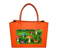 RLDOBOFE Mushroom Forest Green Felt Tote Bag Reusable Foldable Grocery Bag Versatile Large Capacity Commuter Handbag, Fruit Orange, One Size