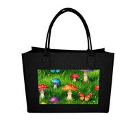RLDOBOFE Mushroom Forest Green Felt Tote Bag Reusable Foldable Grocery Bag Versatile Large Capacity Commuter Handbag, Black, One Size