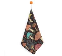 RLDOBOFE Mushroom Hand Towel with Rings, Personalized Hand Towels for Bathroom, Highly Absorbent Square Towels 1PCS, Super Soft Towel with Lanyard for Kitchen, Hotel