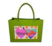 RLDOBOFE Music Symbols Love Felt Tote Bag Reusable Foldable Grocery Bag Versatile Large Capacity Commuter Handbag, Light Green, One Size