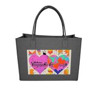 RLDOBOFE Music Symbols Love Felt Tote Bag Reusable Foldable Grocery Bag Versatile Large Capacity Commuter Handbag, Dark Gray, One Size