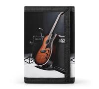 RLDOBOFE Musical Instrument Guitar Trifold Wallet Minimalist Mens Wallet with Key Hook 8 Card Slots Modern Stylish Polyester Security Wallets Fashion Slim Credit Card Holder Id Window
