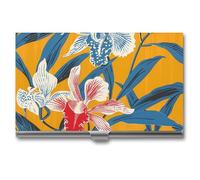 RLDOBOFE Mustard Yellow Pattern Business Card Holder, Slim Aluminum Alloy Card Case, Pocket Name Card Organizer Holder Wallet for Woman, Man, Pocket Or Bag Storage, Office Workers