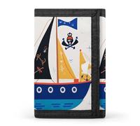 RLDOBOFE Nautical Sailing Pirate Trifold Wallet Minimalist Mens Wallet with Key Hook 8 Card Slots Modern Stylish Polyester Security Wallets Fashion Slim Credit Card Holder Id Window