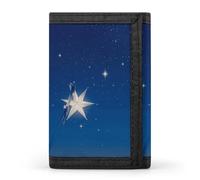 RLDOBOFE Navy Blue And Star Trifold Wallet Minimalist Mens Wallet with Key Hook 8 Card Slots Modern Stylish Polyester Security Wallets Fashion Slim Credit Card Holder Id Window