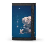 RLDOBOFE Navy Blue And Stars Trifold Wallet Minimalist Mens Wallet with Key Hook 8 Card Slots Modern Stylish Polyester Security Wallets Fashion Slim Credit Card Holder Id Window