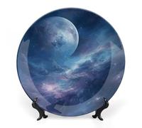 RLDOBOFE Nebula And Moon Decorative Plate Round Salad Dessert Plate Porcelain Plates Ceramic Ornament Chinese Classical Art Decor for Display for Home Wall Dining Coffee Table 6inch