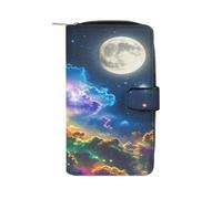 RLDOBOFE Nebula And Moon PU Leather Long Wallet Travel Wallets | Large Capacity Zipper Wallet for Men Women Clutch Wallets with 12 Card Slots and Snap Fastener Wallet for Daily Work Travel