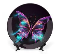 RLDOBOFE Neon Butterfly Decorative Plate Ceramic Display Plate with Stand Salad Plates Colorful Porcelain Dinner Dishes Dessert Appetizer Dishes for Kitchen Party Table Decor 6inch