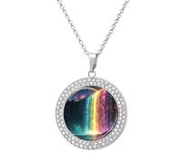 RLDOBOFE - Neon rainbow waterfall pendant necklace for women diamond circle necklace with 20 inch chain diamond jewelry cute necklaces for birthday christmas