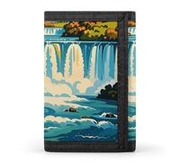 RLDOBOFE Niagara Fall Print Trifold Wallet Minimalist Mens Wallet with Key Hook 8 Card Slots Modern Stylish Polyester Security Wallets Fashion Slim Credit Card Holder Id Window