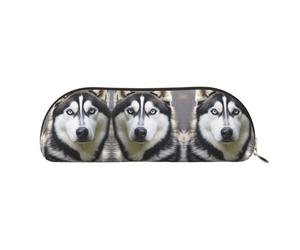 RLDOBOFE Night Crow Pencil Pouch Leather,Small Pen Bags With Zipper For Pencils,Pens,Markers,Makeups,Change,Coins, Husky Dog, One Size