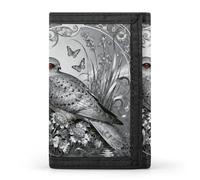 RLDOBOFE Nightjar Dusty Miller Trifold Wallet Minimalist Mens Wallet with Key Hook 8 Card Slots Modern Stylish Polyester Security Wallets Fashion Slim Credit Card Holder Id Window