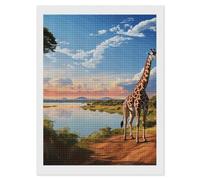 RLDOBOFE Nile River and Giraffe Diamond Painting Kit for Adults Square 5D Diamond Art Kits for Beginners DIY Full Drill Diamonds Dots Painting Gem Arts Crafts Home Wall Decor Gift 12"x16"