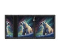 RLDOBOFE Northern Lights Polar Bear Trifold Wallet Minimalist Mens Wallet with Key Hook 8 Card Slots Modern Stylish Polyester Security Wallets Fashion Slim Credit Card Holder Id Window