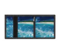 RLDOBOFE Ocean Beach Theme Trifold Wallet Minimalist Mens Wallet with Key Hook 8 Card Slots Modern Stylish Polyester Security Wallets Fashion Slim Credit Card Holder Id Window
