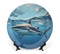 RLDOBOFE Ocean Sea Animal Shark Decorative Plate Ceramic Display Plate with Stand Salad Plates Colorful Porcelain Dinner Dishes Dessert Appetizer Dishes for Kitchen Party Table Decor 10inch