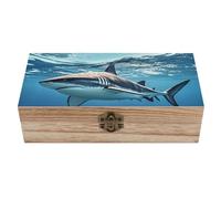 RLDOBOFE Ocean Sea Animal Shark Wooden Keepsake Box with Lids Wood Storage Box with A Hinged Lid Decorative Boxes Table Large Rectangular Organizer Container for Jewelry Photos Craft