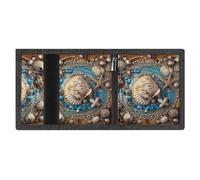 RLDOBOFE Ocean Shell Art Trifold Wallet Minimalist Mens Wallet with Key Hook 8 Card Slots Modern Stylish Polyester Security Wallets Fashion Slim Credit Card Holder Id Window