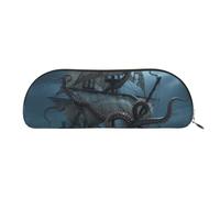 RLDOBOFE Octopus Kraken Pirate Ship Ocean Pencil Pouch Leather,Small Pen Bags With Zipper For Pencils,Pens,Markers,Makeups,Change,Coins