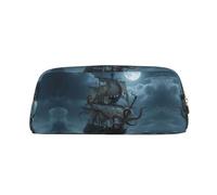 RLDOBOFE Octopus Kraken Pirate Ship Ocean print Pencil Bag waterproof Zipper Pencil Case Leather Pen Box Cosmetic Bag For Office Pencil