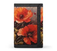 RLDOBOFE Oil Painting Red Flower Wallet for Men, Extra Capacity Trifold Wallet for Women, Foldable Money Clip with ID Window for Pocket, Credit Card Holder, Personalized Wallets for Travel