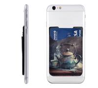 RLDOBOFE Old Fashioned Teapot Phone Wallet, Stick On Card Holder for Back of Phone Case - Leather Cell Phone Card Wallet Sleeve Adhesive Phone Pocket - Compatible with Most Cell Phones